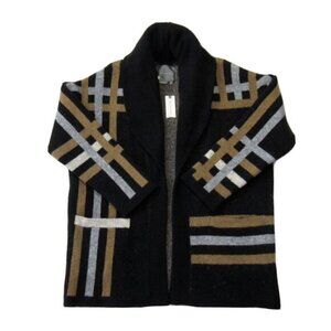 NWT Anthropologie Ferna Plaid in Black Knit Wool Blend Cardigan Sweater Coat S